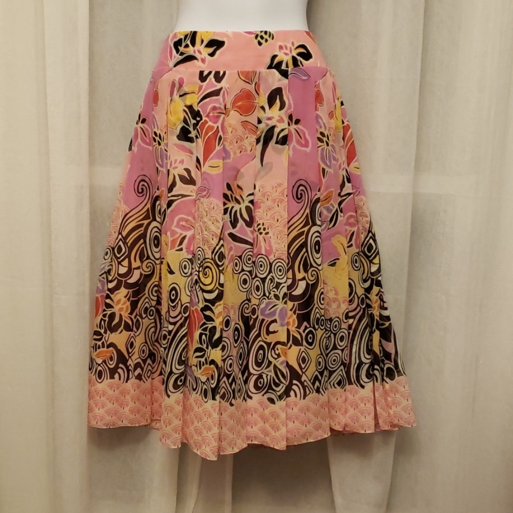 Kay Unger New York Pink Floral Silk Skirt